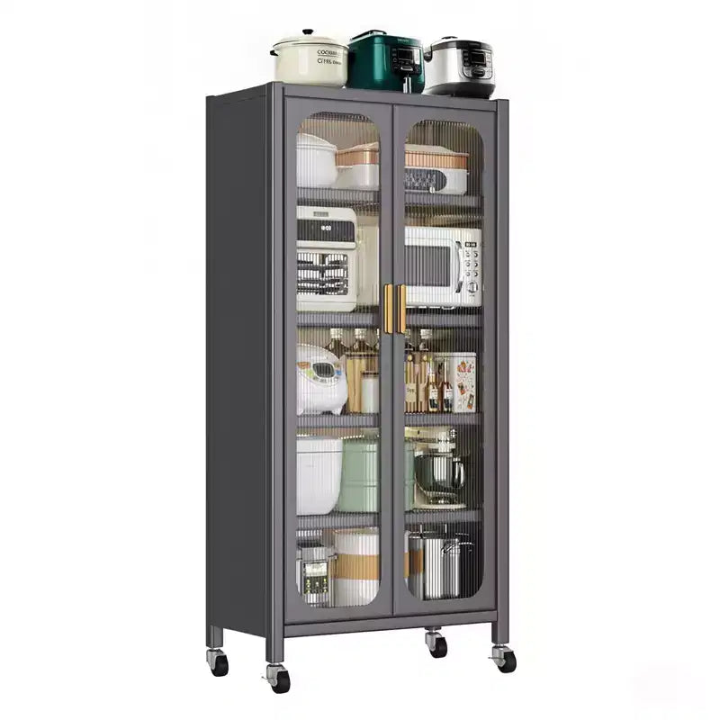 65 Kitchen Pantry Storage Cabinet, 6 Tier Metal Display Storage Cabinet with Transparent Door, for Kitchen, Living Room and Dining Room, Gray