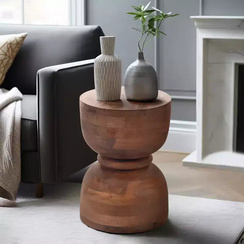 Unieke bijzettafel, zijtafel of klein nachtkastje voor woondecoratie - moderne gepolijste mangohouten tafel ideaal voor kleine ruimtes - 18 goud