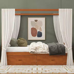 Rustic Wooden Canopy Bed with Storage Drawers