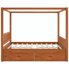 Rustic Wooden Canopy Bed with Storage Drawers