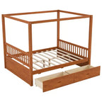 Rustic Wooden Canopy Bed with Storage Drawers