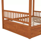 Rustic Wooden Canopy Bed with Storage Drawers