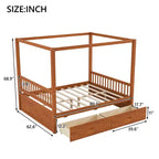 Rustic Wooden Canopy Bed with Storage Drawers