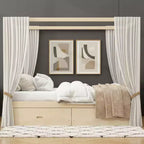 Rustic Wooden Canopy Bed with Storage Drawers