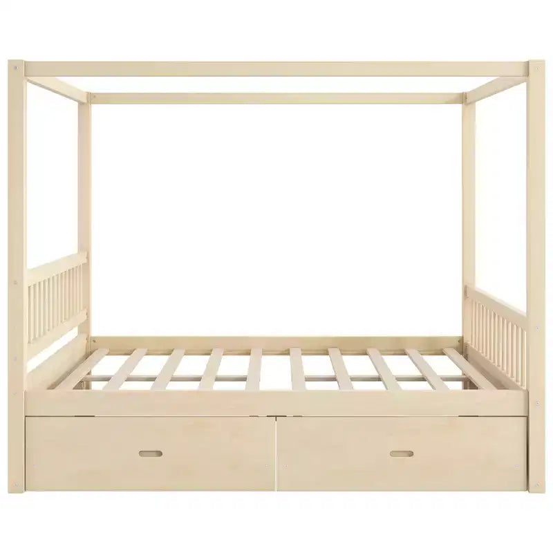 Rustic Wooden Canopy Bed with Storage Drawers