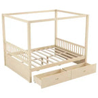 Rustic Wooden Canopy Bed with Storage Drawers