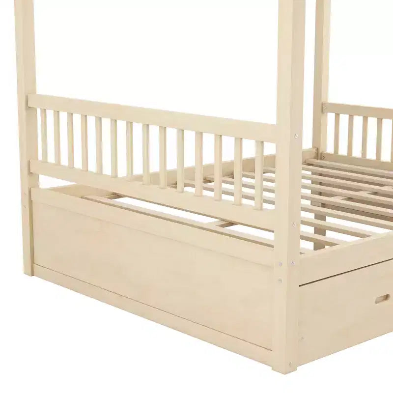 Rustic Wooden Canopy Bed with Storage Drawers