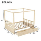 Rustic Wooden Canopy Bed with Storage Drawers