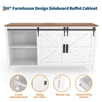 60 Farmhouse Sideboard Buffet Cabinet with Sliding Barn Doors & 4 Drawers, Kitchen Cabinet with Storage for Dining Room, Coffee Bar