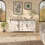 60 Farmhouse Sideboard Buffet Cabinet with Sliding Barn Doors & 4 Drawers, Kitchen Cabinet with Storage for Dining Room, Coffee Bar