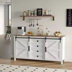 60 Farmhouse Sideboard Buffet Cabinet with Sliding Barn Doors & 4 Drawers, Kitchen Cabinet with Storage for Dining Room, Coffee Bar
