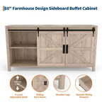 60 Farmhouse Sideboard Buffet Cabinet with Sliding Barn Doors & 4 Drawers, Kitchen Cabinet with Storage for Dining Room, Coffee Bar