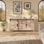 60 Farmhouse Sideboard Buffet Cabinet with Sliding Barn Doors & 4 Drawers, Kitchen Cabinet with Storage for Dining Room, Coffee Bar