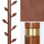 Wooden Freestanding Coat Rack with 8 Bud-shaped Hooks, Stable Round Base, Heavy Duty Wood Coat Tree Stand for Hallway Entryway, Brown