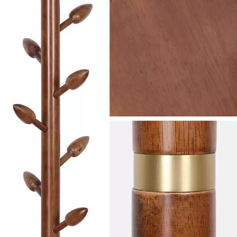 Wooden Freestanding Coat Rack with 8 Bud-shaped Hooks, Stable Round Base, Heavy Duty Wood Coat Tree Stand for Hallway Entryway, Brown