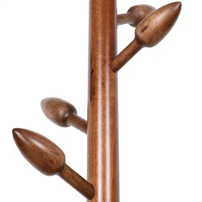 Wooden Freestanding Coat Rack with 8 Bud-shaped Hooks, Stable Round Base, Heavy Duty Wood Coat Tree Stand for Hallway Entryway, Brown