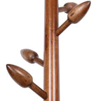 Wooden Freestanding Coat Rack with 8 Bud-shaped Hooks, Stable Round Base, Heavy Duty Wood Coat Tree Stand for Hallway Entryway, Brown