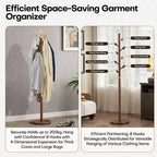 Wooden Freestanding Coat Rack with 8 Bud-shaped Hooks, Stable Round Base, Heavy Duty Wood Coat Tree Stand for Hallway Entryway, Brown