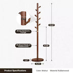 Wooden Freestanding Coat Rack with 8 Bud-shaped Hooks, Stable Round Base, Heavy Duty Wood Coat Tree Stand for Hallway Entryway, Brown
