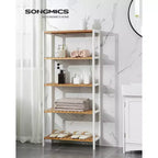 Bamboo Storage Shelf, 5-Tier Shelving Unit, Multifunctional, in the Entryway, Bathroom, 10.2 x 23.6 x 51.2 Inches