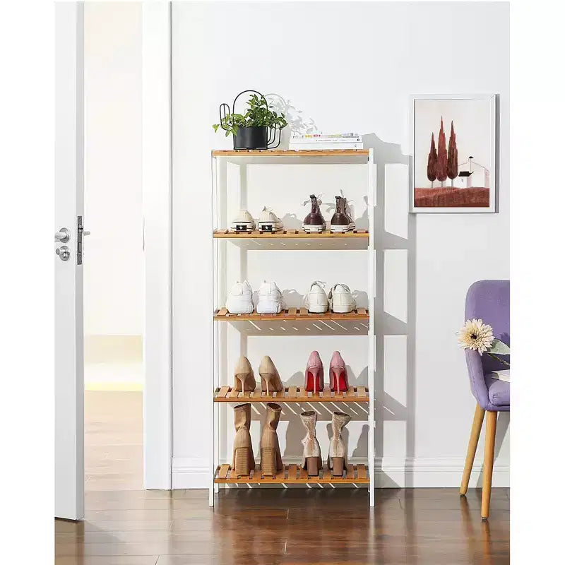 Bamboo Storage Shelf, 5-Tier Shelving Unit, Multifunctional, in the Entryway, Bathroom, 10.2 x 23.6 x 51.2 Inches
