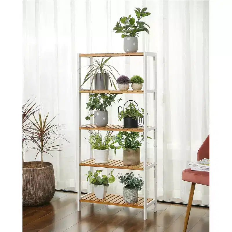 Bamboo Storage Shelf, 5-Tier Shelving Unit, Multifunctional, in the Entryway, Bathroom, 10.2 x 23.6 x 51.2 Inches