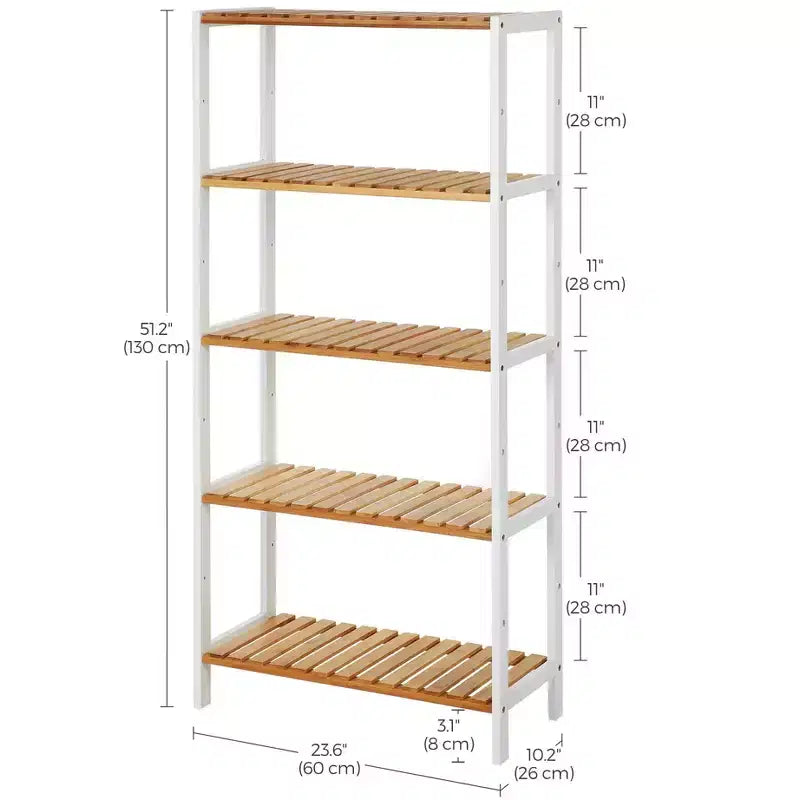 Bamboo Storage Shelf, 5-Tier Shelving Unit, Multifunctional, in the Entryway, Bathroom, 10.2 x 23.6 x 51.2 Inches