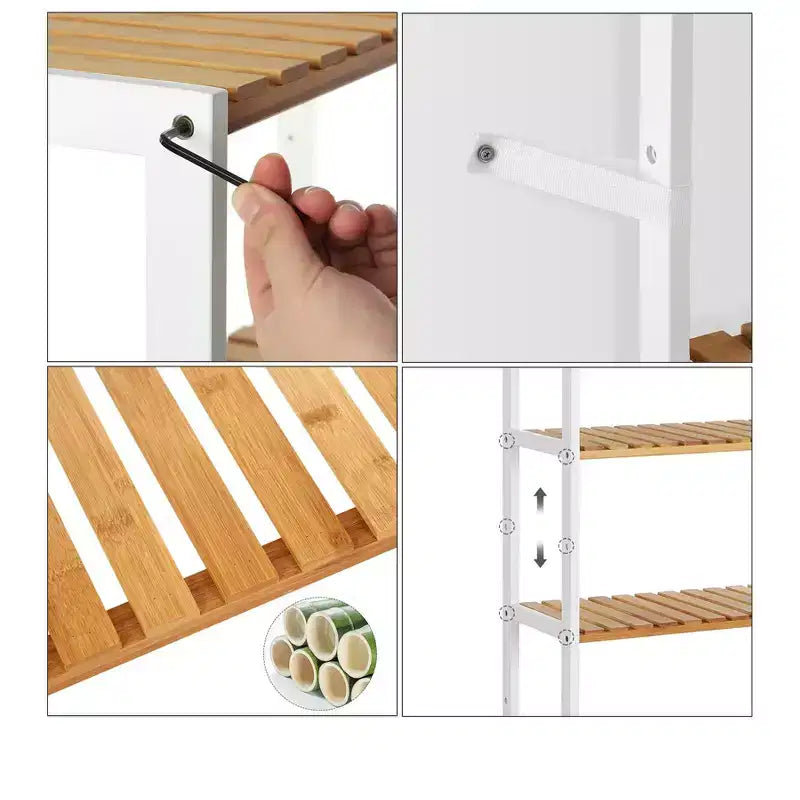 Bamboo Storage Shelf, 5-Tier Shelving Unit, Multifunctional, in the Entryway, Bathroom, 10.2 x 23.6 x 51.2 Inches