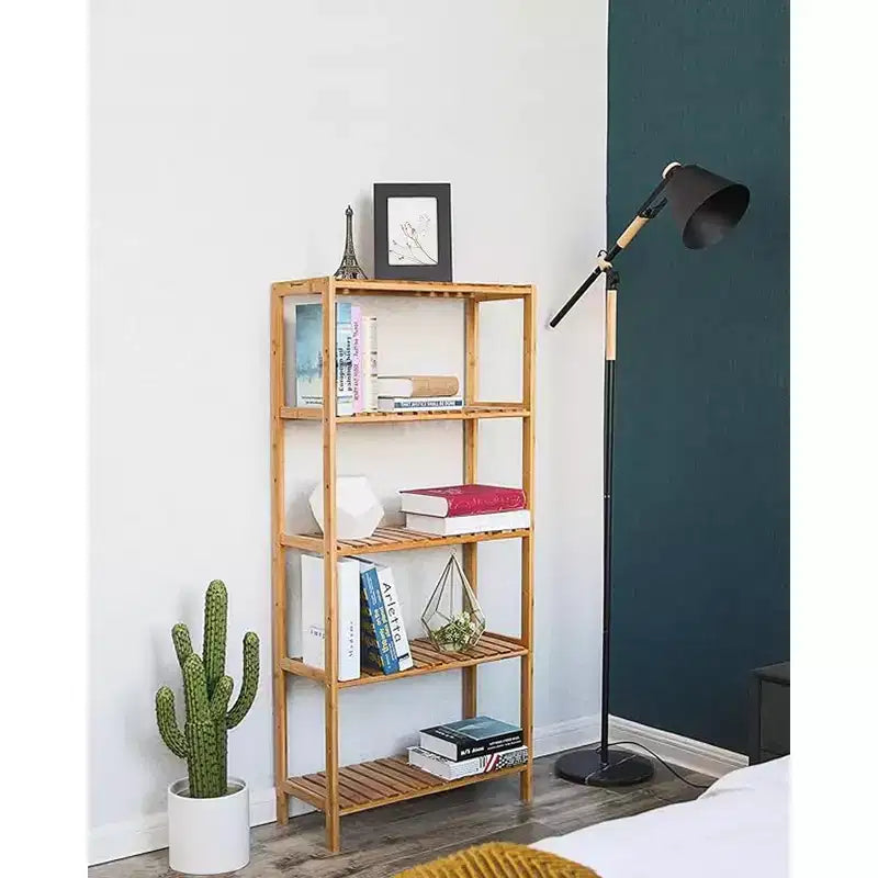 Bamboo Storage Shelf, 5-Tier Shelving Unit, Multifunctional, in the Entryway, Bathroom, 10.2 x 23.6 x 51.2 Inches