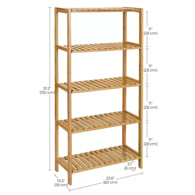 Bamboo Storage Shelf, 5-Tier Shelving Unit, Multifunctional, in the Entryway, Bathroom, 10.2 x 23.6 x 51.2 Inches