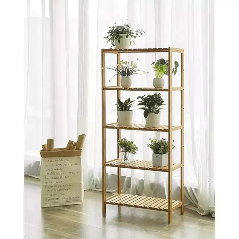Bamboo Storage Shelf, 5-Tier Shelving Unit, Multifunctional, in the Entryway, Bathroom, 10.2 x 23.6 x 51.2 Inches