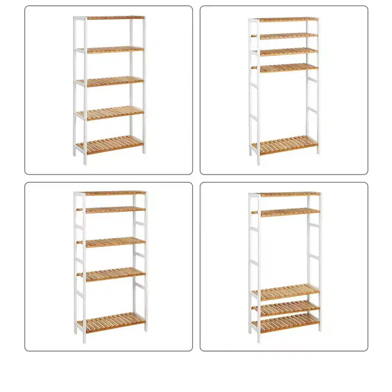 Bamboo Storage Shelf, 5-Tier Shelving Unit, Multifunctional, in the Entryway, Bathroom, 10.2 x 23.6 x 51.2 Inches