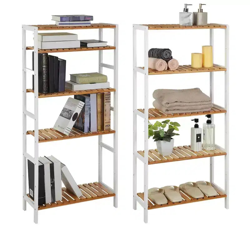 Bamboo Storage Shelf, 5-Tier Shelving Unit, Multifunctional, in the Entryway, Bathroom, 10.2 x 23.6 x 51.2 Inches