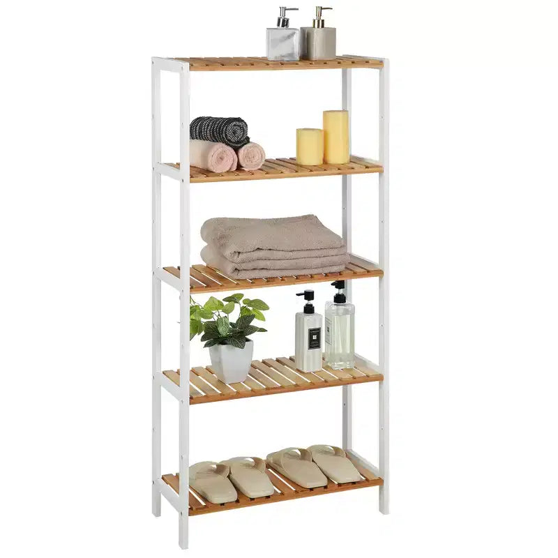Bamboo Storage Shelf, 5-Tier Shelving Unit, Multifunctional, in the Entryway, Bathroom, 10.2 x 23.6 x 51.2 Inches