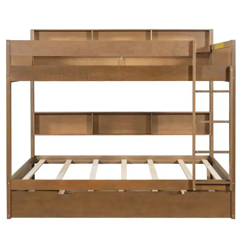 Full over Full Bunk Bed & Bed Frame with Trundle & Built-in Storage