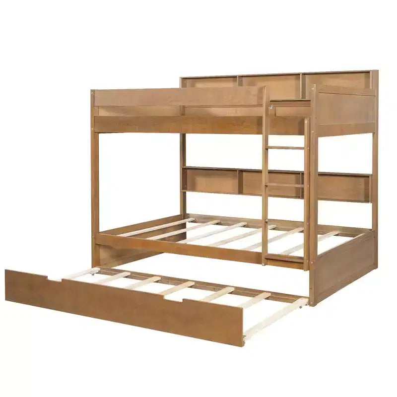 Full over Full Bunk Bed & Bed Frame with Trundle & Built-in Storage