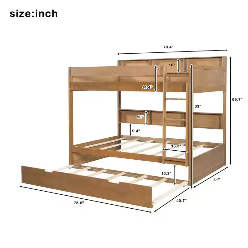 Full over Full Bunk Bed & Bed Frame with Trundle & Built-in Storage