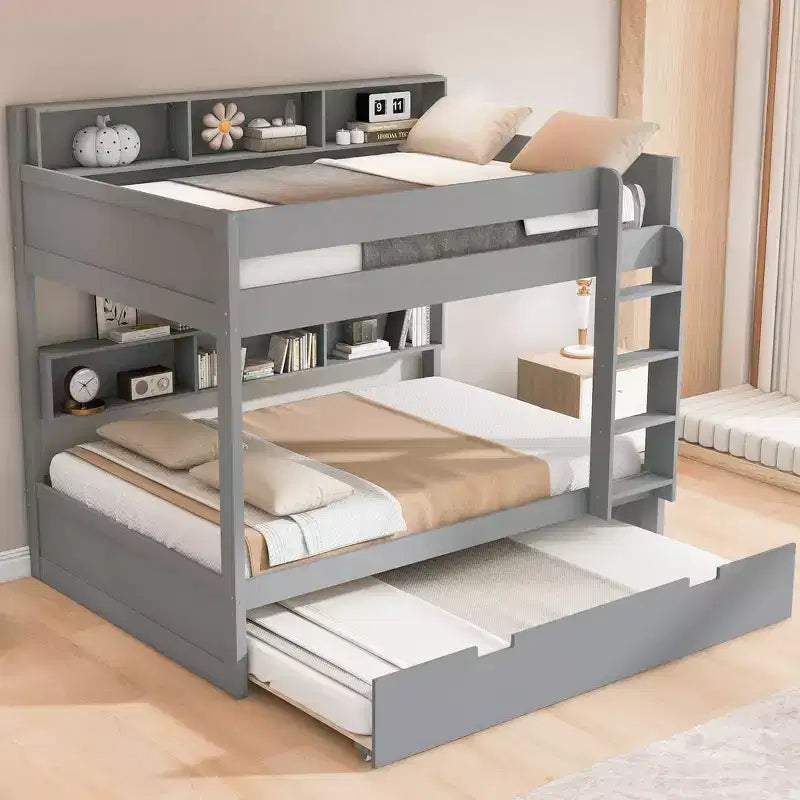 Full over Full Bunk Bed & Bed Frame with Trundle & Built-in Storage