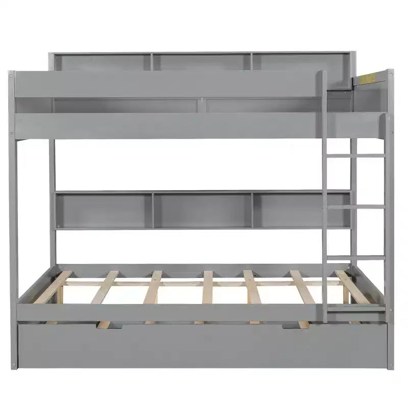 Full over Full Bunk Bed & Bed Frame with Trundle & Built-in Storage