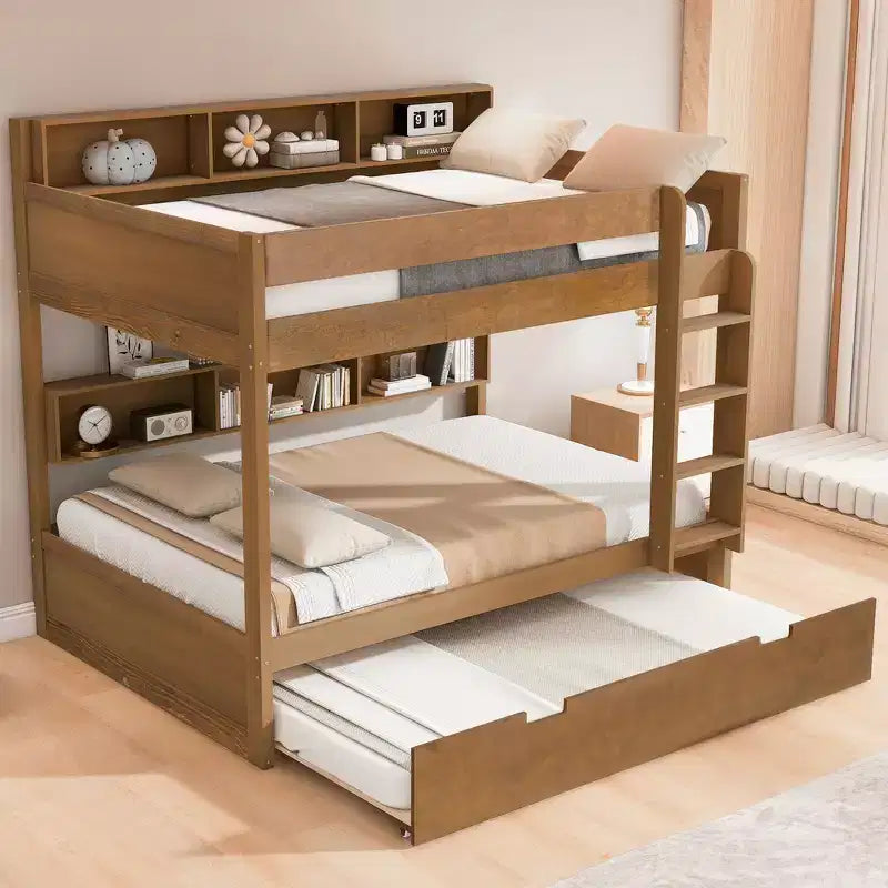 Full over Full Bunk Bed & Bed Frame with Trundle & Built-in Storage