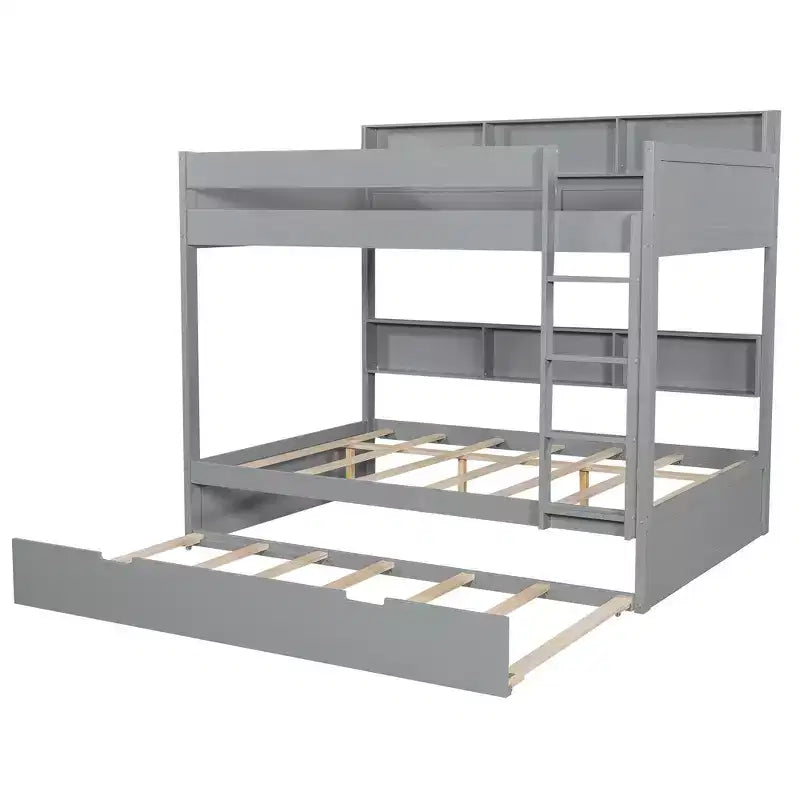 Full over Full Bunk Bed & Bed Frame with Trundle & Built-in Storage