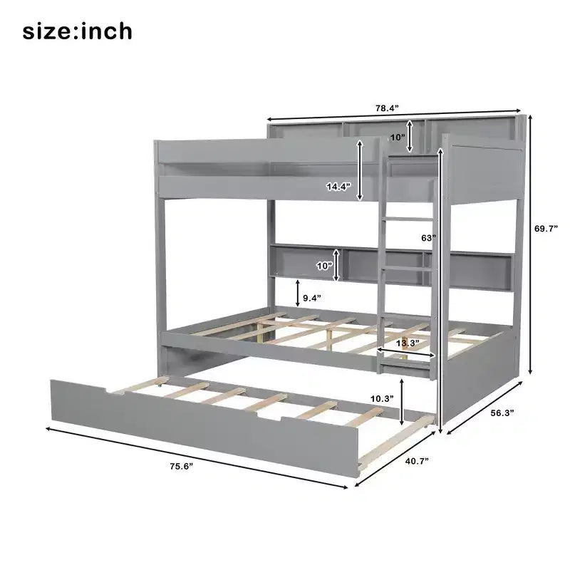 Full over Full Bunk Bed & Bed Frame with Trundle & Built-in Storage