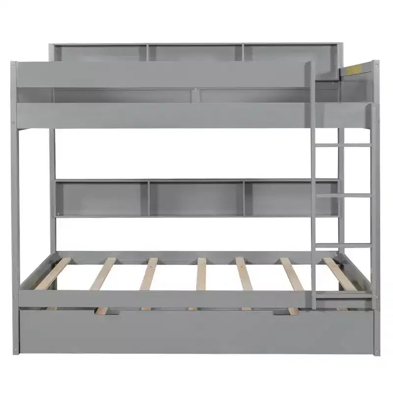 Full over Full Bunk Bed & Bed Frame with Trundle & Built-in Storage