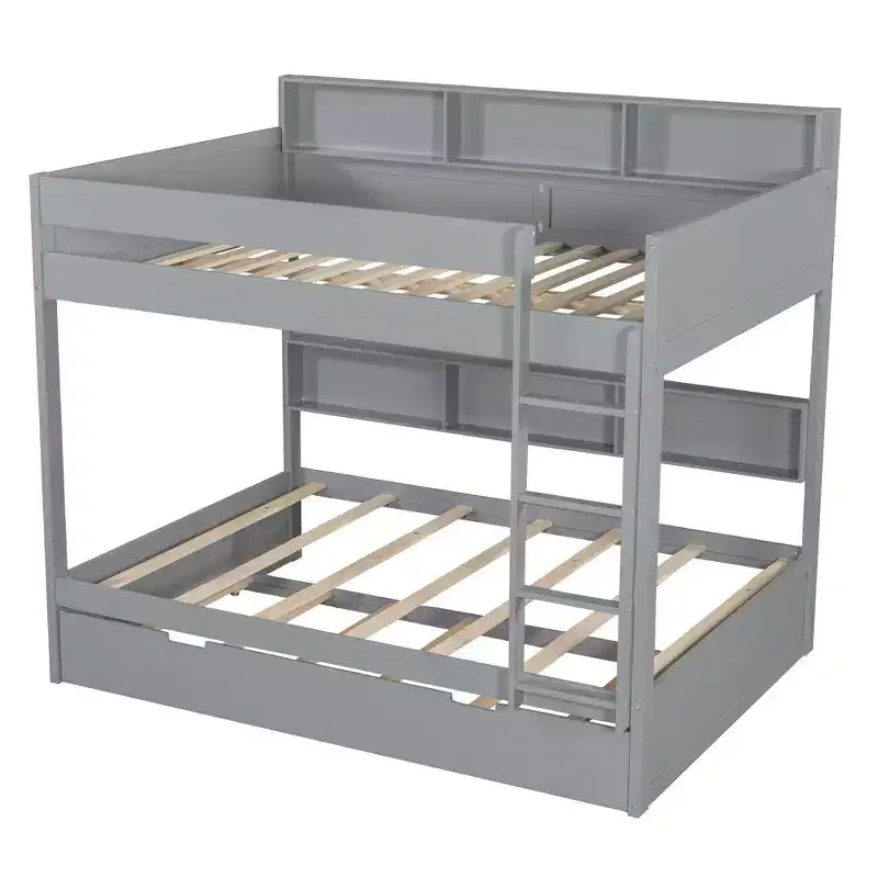 Full over Full Bunk Bed & Bed Frame with Trundle & Built-in Storage