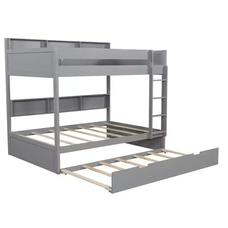 Full over Full Bunk Bed & Bed Frame with Trundle & Built-in Storage