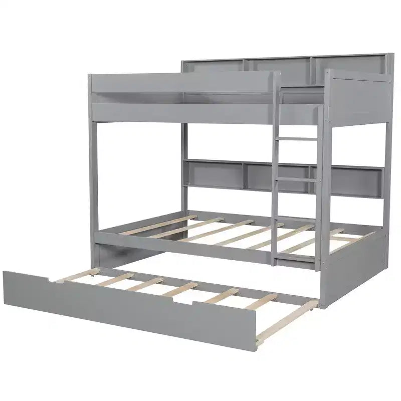 Full over Full Bunk Bed & Bed Frame with Trundle & Built-in Storage