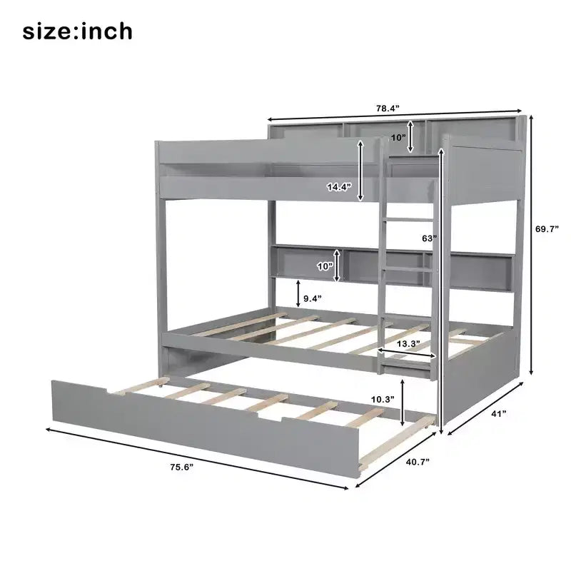 Full over Full Bunk Bed & Bed Frame with Trundle & Built-in Storage