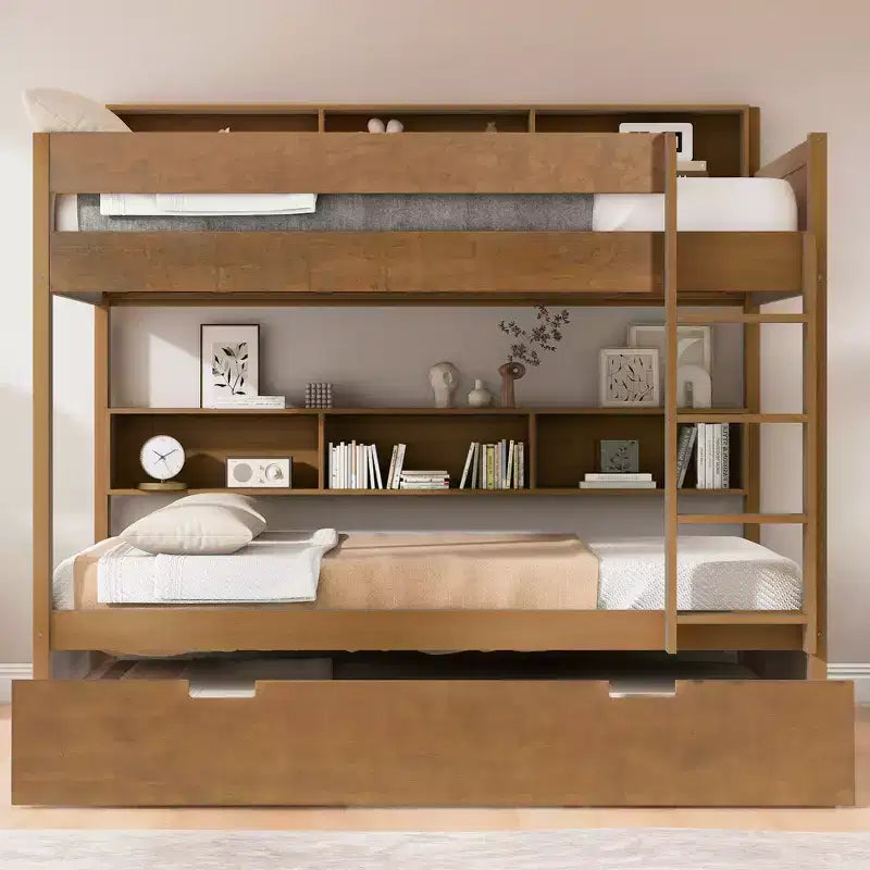 Full over Full Bunk Bed & Bed Frame with Trundle & Built-in Storage