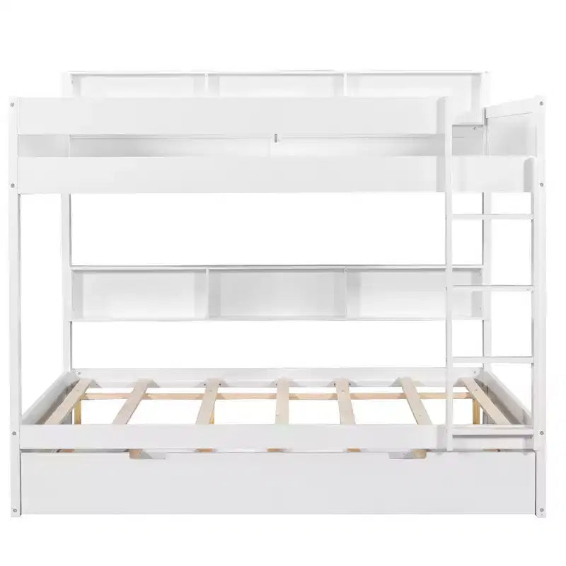 Full over Full Bunk Bed & Bed Frame with Trundle & Built-in Storage