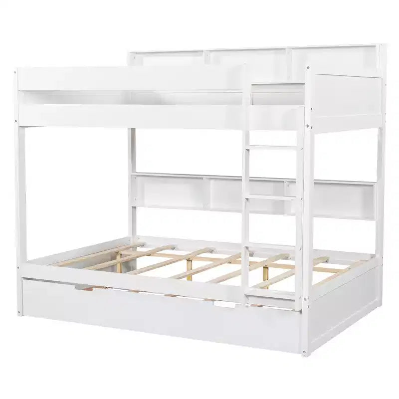 Full over Full Bunk Bed & Bed Frame with Trundle & Built-in Storage